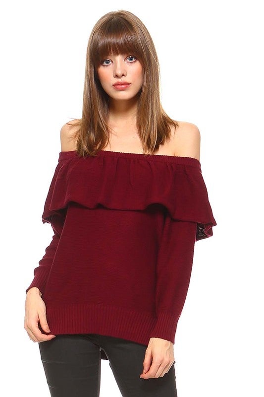 Burgundy off the Shoulder Sweater The Pink Suite Boutique